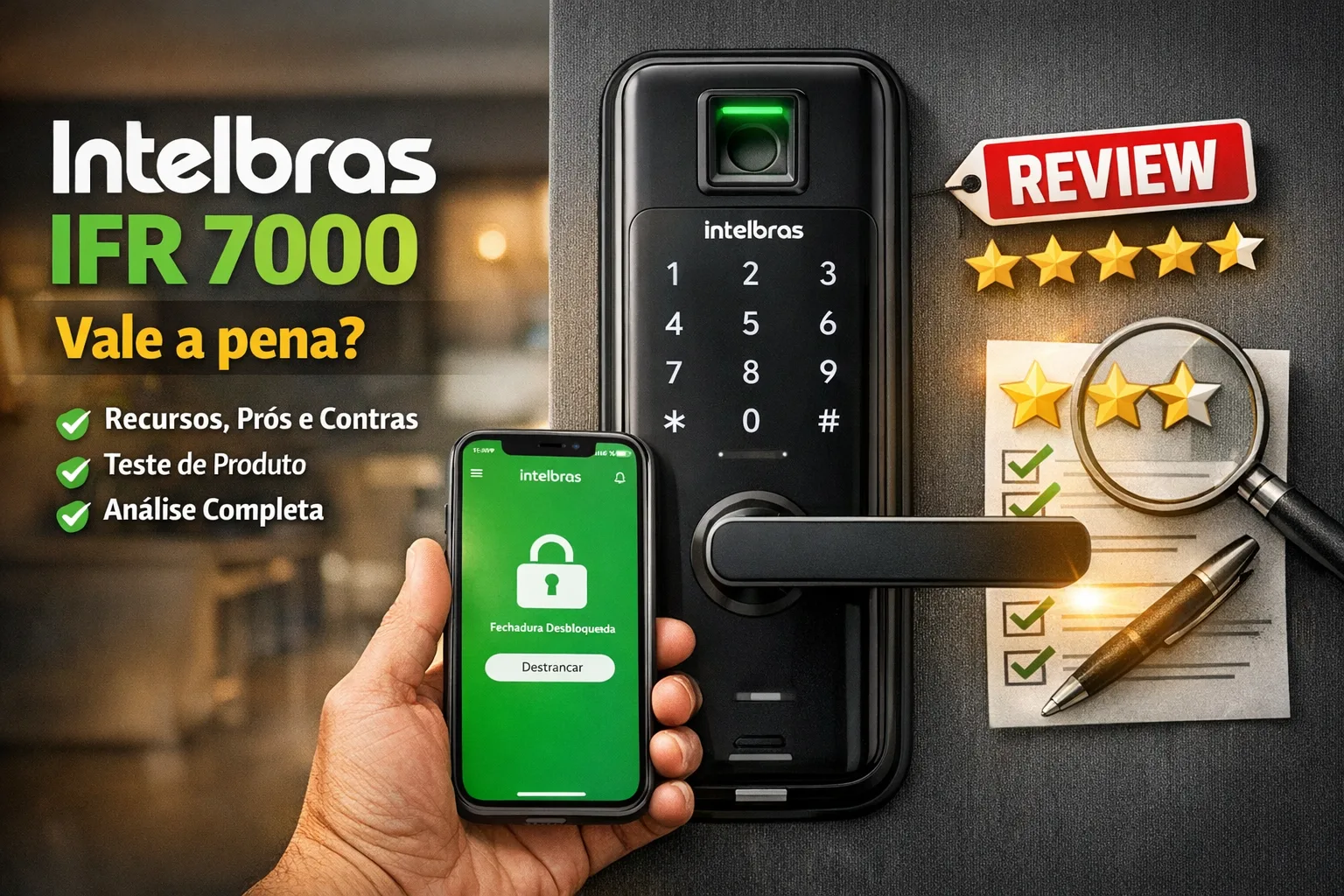Fechadura digital Intelbras IFR 7000 instalada em porta de madeira