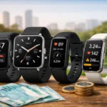 Comparativo visual de smartwatches até 500 reais em 2026 com modelos para treino, notificações e uso diário
