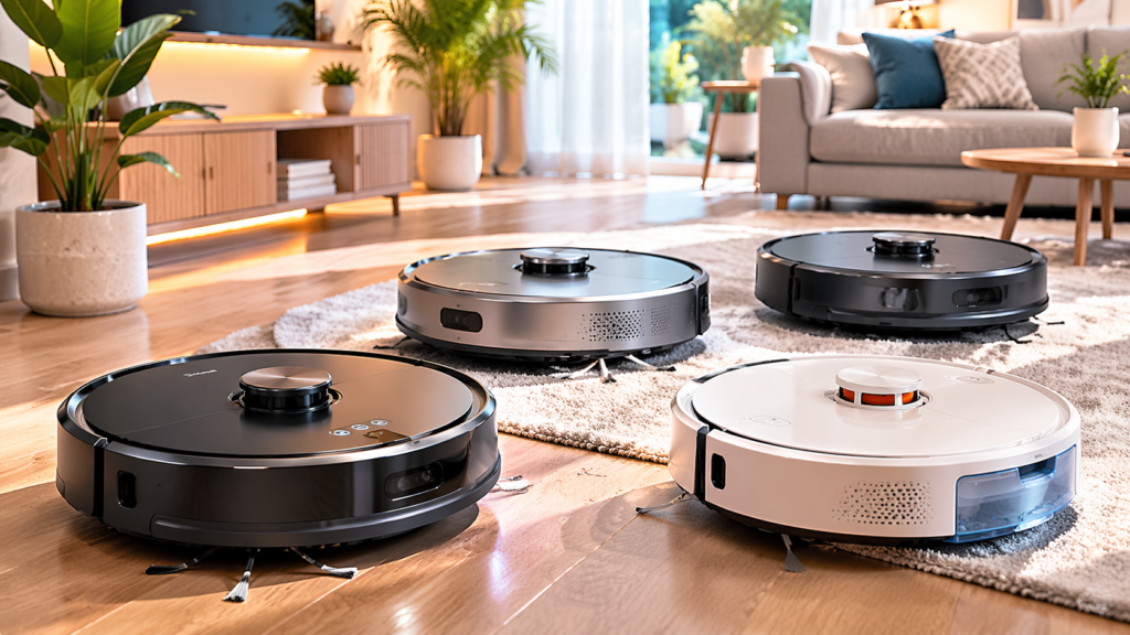 melhores robôs aspiradores até 1500 em 2026 lado a lado em ambiente doméstico