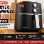 Air Fryer WAP WAFG2S 5,2L preta em bancada de cozinha com alimentos prontos