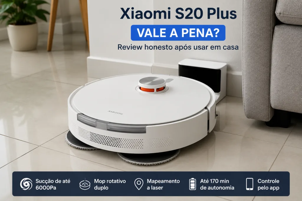 Xiaomi S20 Plus vale a pena robô aspirador branco com mop rotativo para limpeza da casa