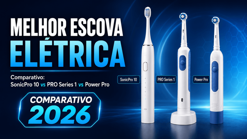 Comparativo das escovas elétricas SonicPro 10, Oral-B PRO Series 1 e Power Pro em 2026