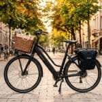 Bicicleta Elétrica Duos Confort 800W Aro 26 em rua urbana durante o entardecer
