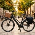 Bicicleta Elétrica Duos Confort 800W Aro 26 em rua urbana durante o entardecer