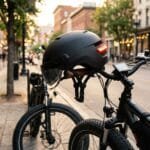 Melhores capacetes para bike eletrica: modelo com viseira magnética e LED em guidão de fat bike