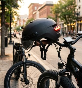 Melhores capacetes para bike eletrica: modelo com viseira magnética e LED em guidão de fat bike