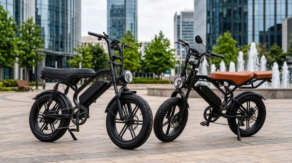 Comparativo Urbikes V9 Max e INOW V20 Pro fat bikes elétricas de 1000W lado a lado