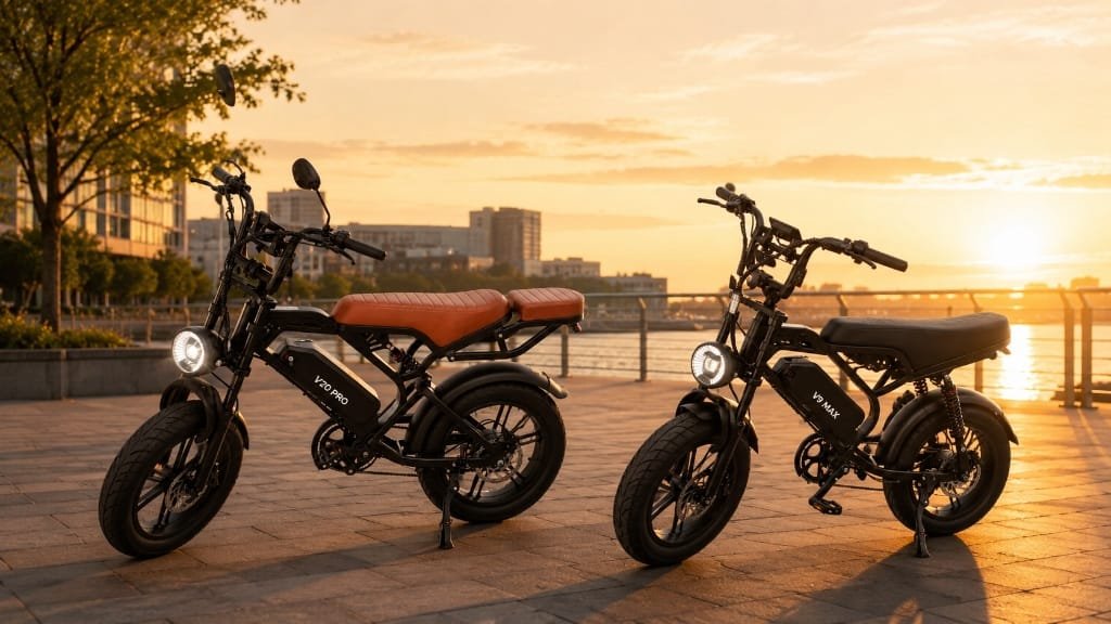Comparativo Urbikes V9 Max vs INOW V20 Pro ao pôr do sol