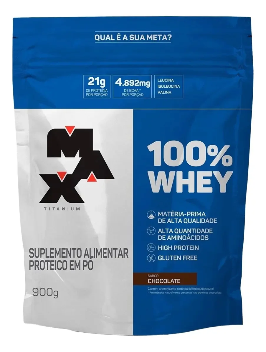 Max Titanium 100% Whey Concentrado 900g Refil - 21g de Proteína por Dose
