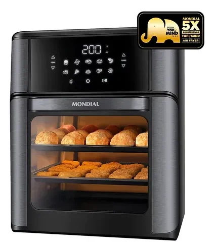 Fritadeira Elétrica Air Fryer Forno Mondial Oven 12L AFON-12L-BI preta e inox