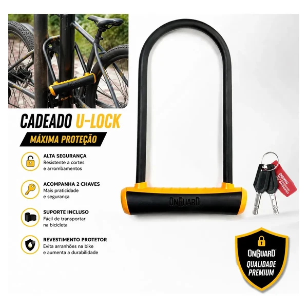 Trava Cadeado U-Lock Aço Maciço com Cabo de Aço