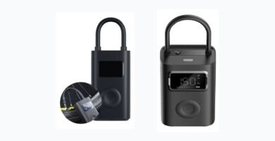 Compressores de ar elétricos portáteis Xiaomi 2 e Xiaomi 2 Pro lado a lado para calibragem de pneus