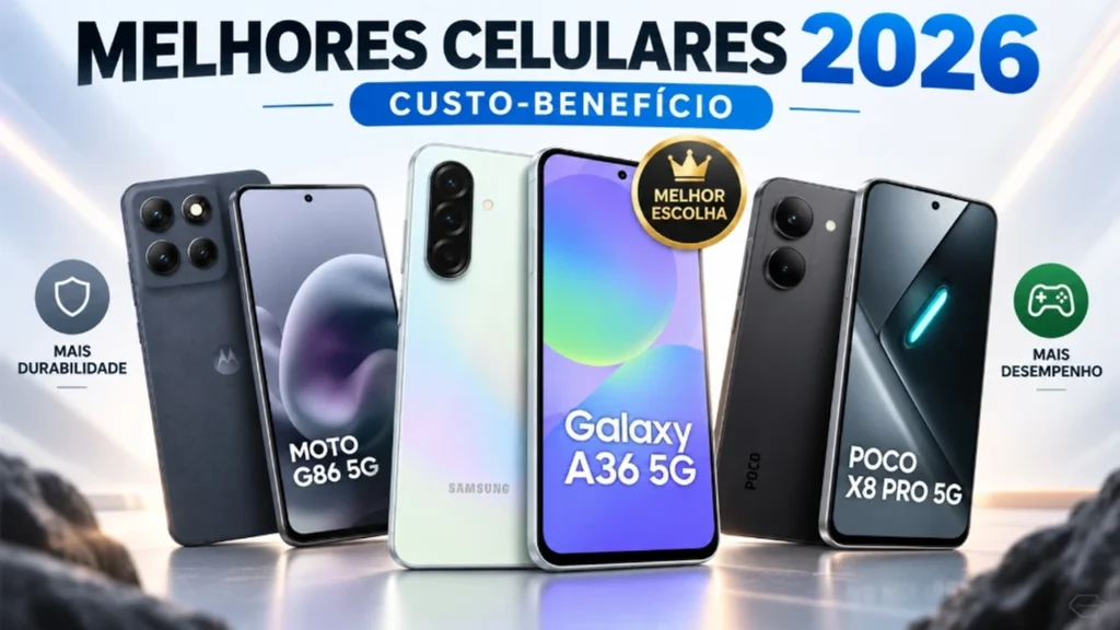 Melhores celulares custo-benefício 2026: comparativo entre Galaxy A36, Moto G86 e Poco X8 Pro