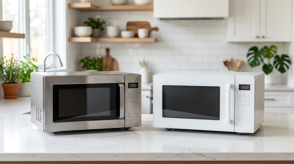 Melhores micro-ondas de 2026: modelos modernos em aço inox e branco sobre bancada de cozinha