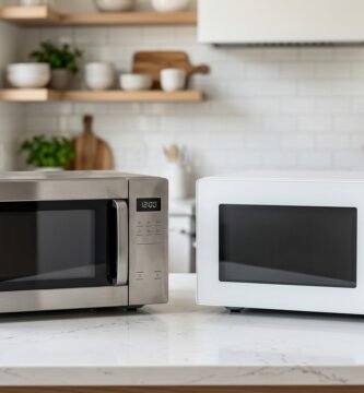 Melhores micro-ondas de 2026: modelos modernos em aço inox e branco sobre bancada de cozinha