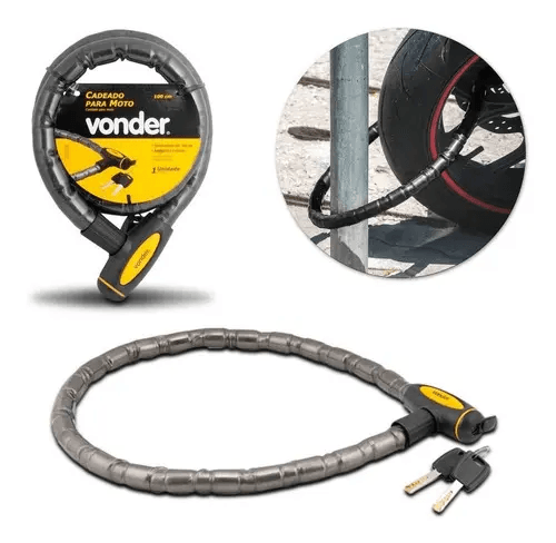 Cadeado e trava articulada Vonder 100cm para moto e bike eletrica com chave especial e protecao