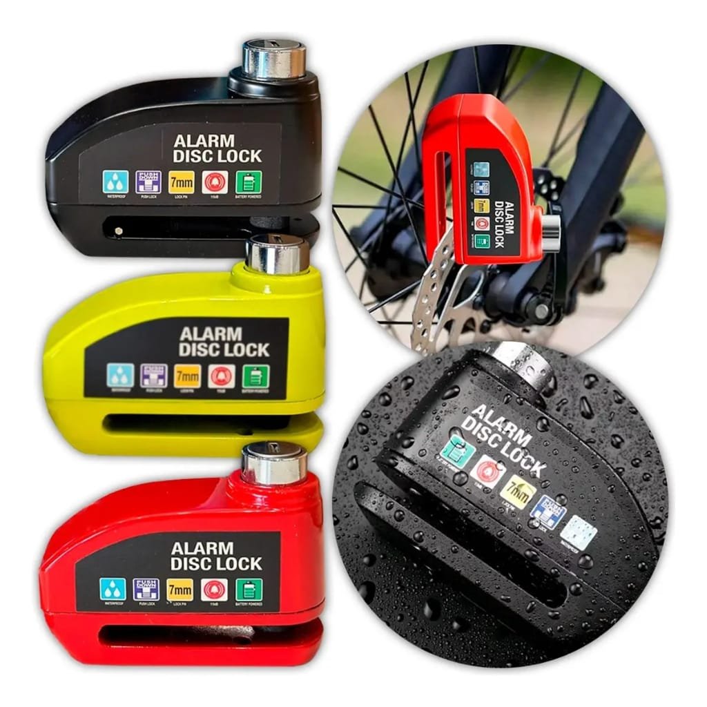 Trava antifurto para disco de freio de bike eletrica com alarme sonoro 110dB e protecao a prova d agua