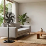 Ventilador de coluna Ventisol Turbo 6 50cm preto com 6 pás em sala de estar moderna