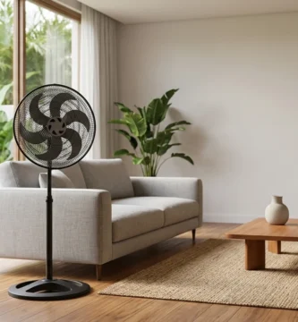 Ventilador de coluna Ventisol Turbo 6 50cm preto com 6 pás em sala de estar moderna