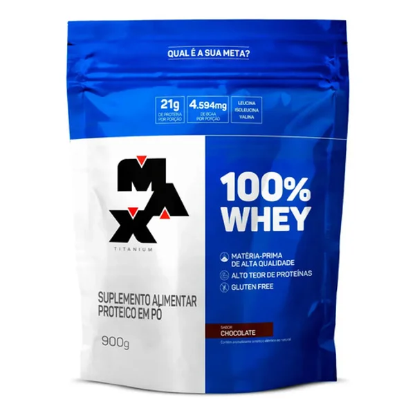 100% whey max titanium vale a pena - Pote 900g sabor chocolate