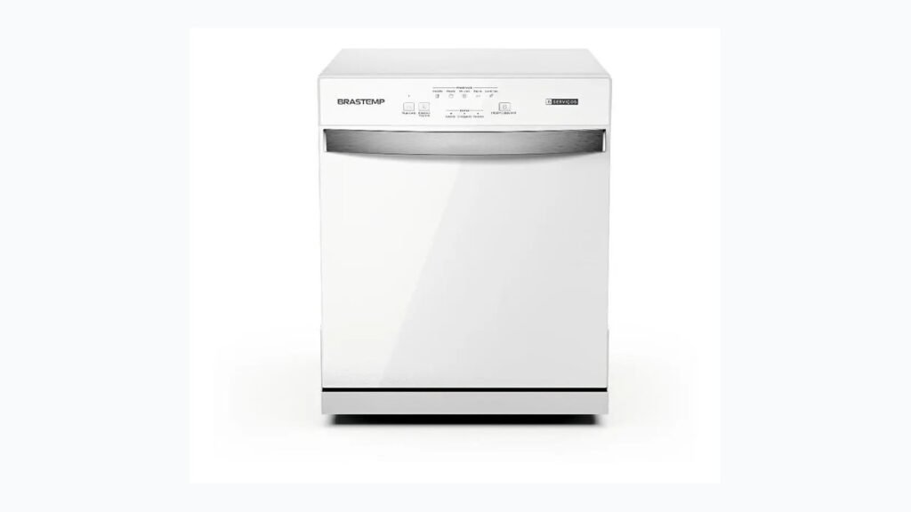 Lava-louças Brastemp 8 serviços de bancada branca para cozinha moderna