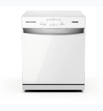 Lava-louças Brastemp 8 serviços de bancada branca para cozinha moderna