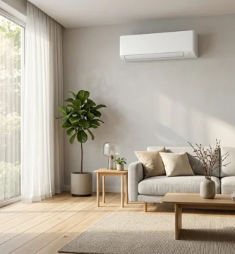 melhor ar condicionado inverter instalado em sala de estar moderna e iluminada